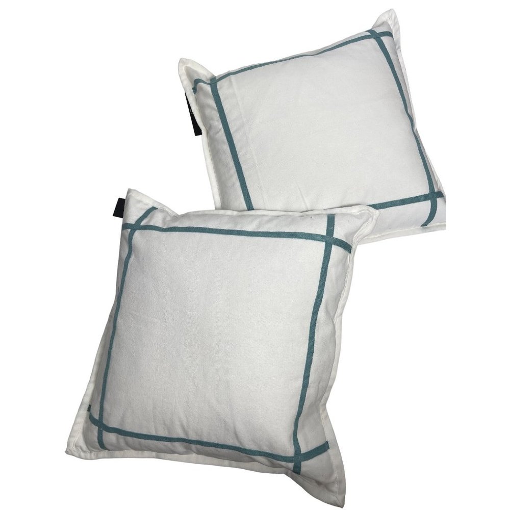 New Ralph Lauren Home Throw Pillows White with Turquoise Stripes Never Used - Picture 2 of 13